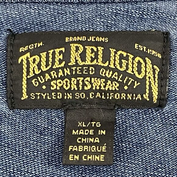 True Religion Henley Shirt Mens XL Blue Long Sleeve Pocket Long Sleeve - Picture 2 of 13